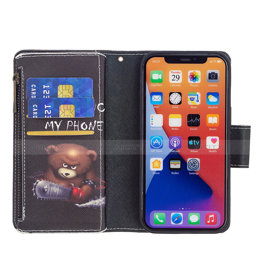 Custodia Portafoglio In Pelle Fantasia Modello Cover con Supporto L03 per Apple iPhone 13 Nero