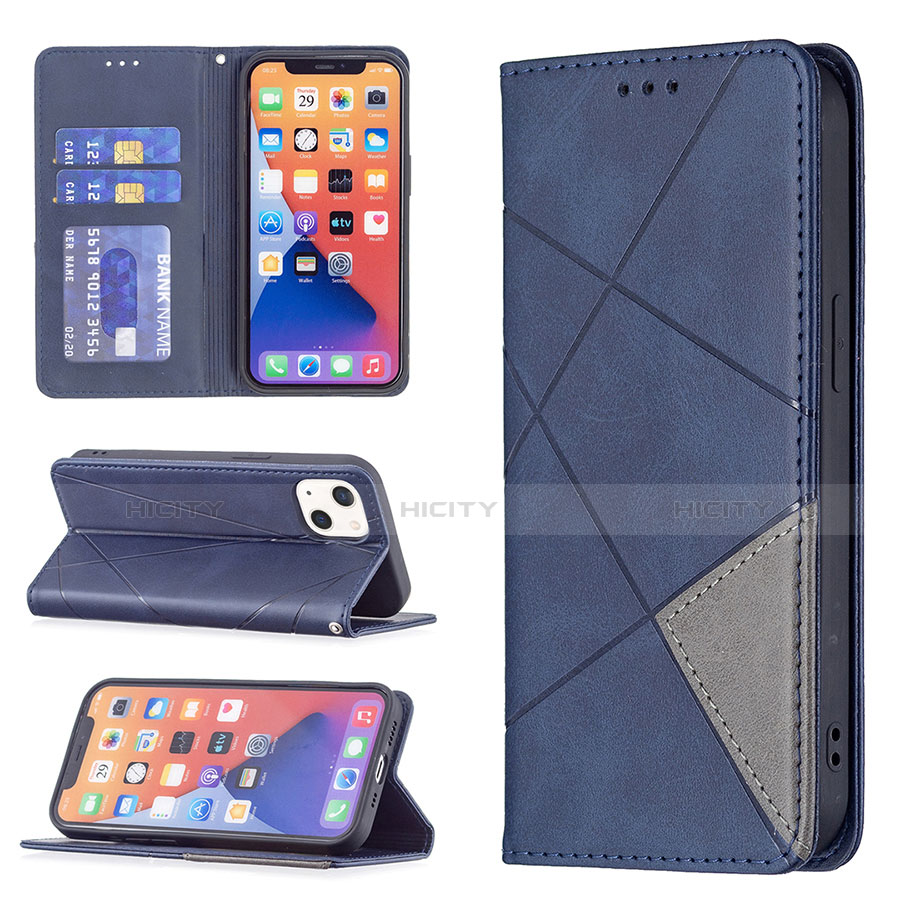 Custodia Portafoglio In Pelle Fantasia Modello Cover con Supporto L04 per Apple iPhone 13 Blu