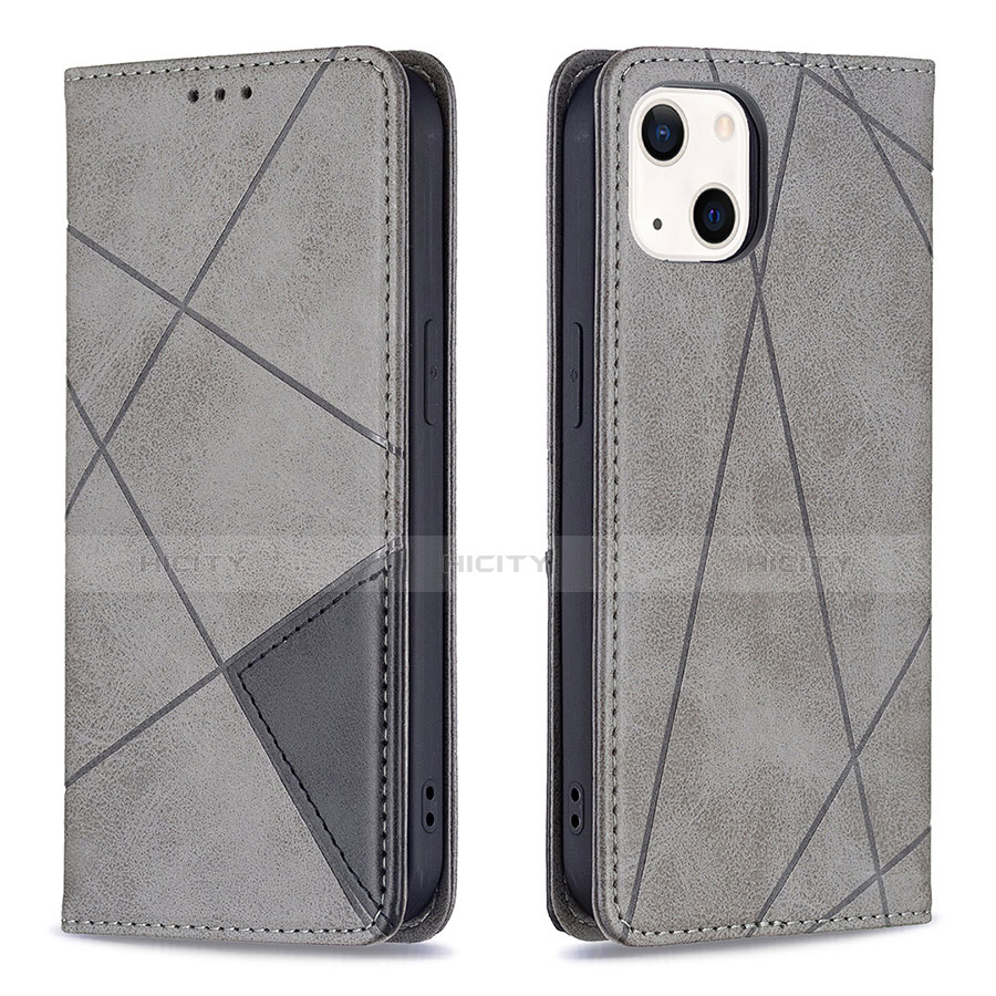 Custodia Portafoglio In Pelle Fantasia Modello Cover con Supporto L04 per Apple iPhone 13 Grigio