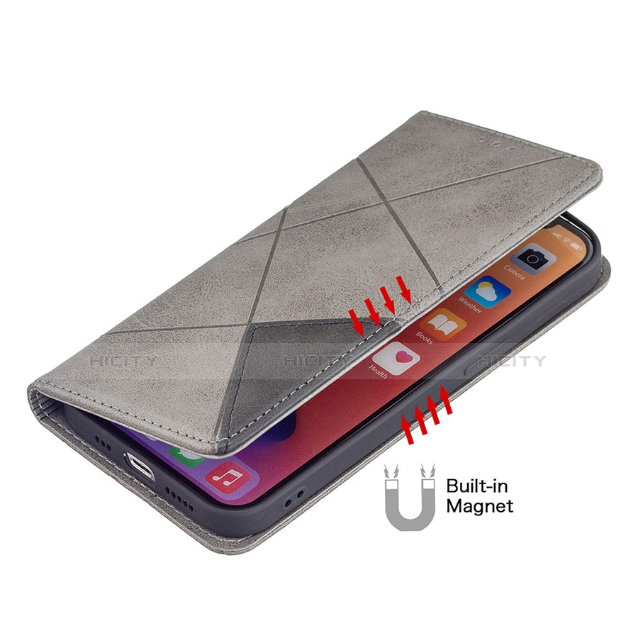 Custodia Portafoglio In Pelle Fantasia Modello Cover con Supporto L04 per Apple iPhone 13 Grigio