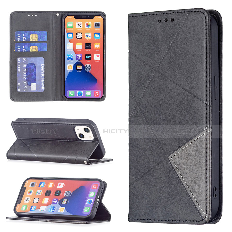 Custodia Portafoglio In Pelle Fantasia Modello Cover con Supporto L04 per Apple iPhone 13 Nero