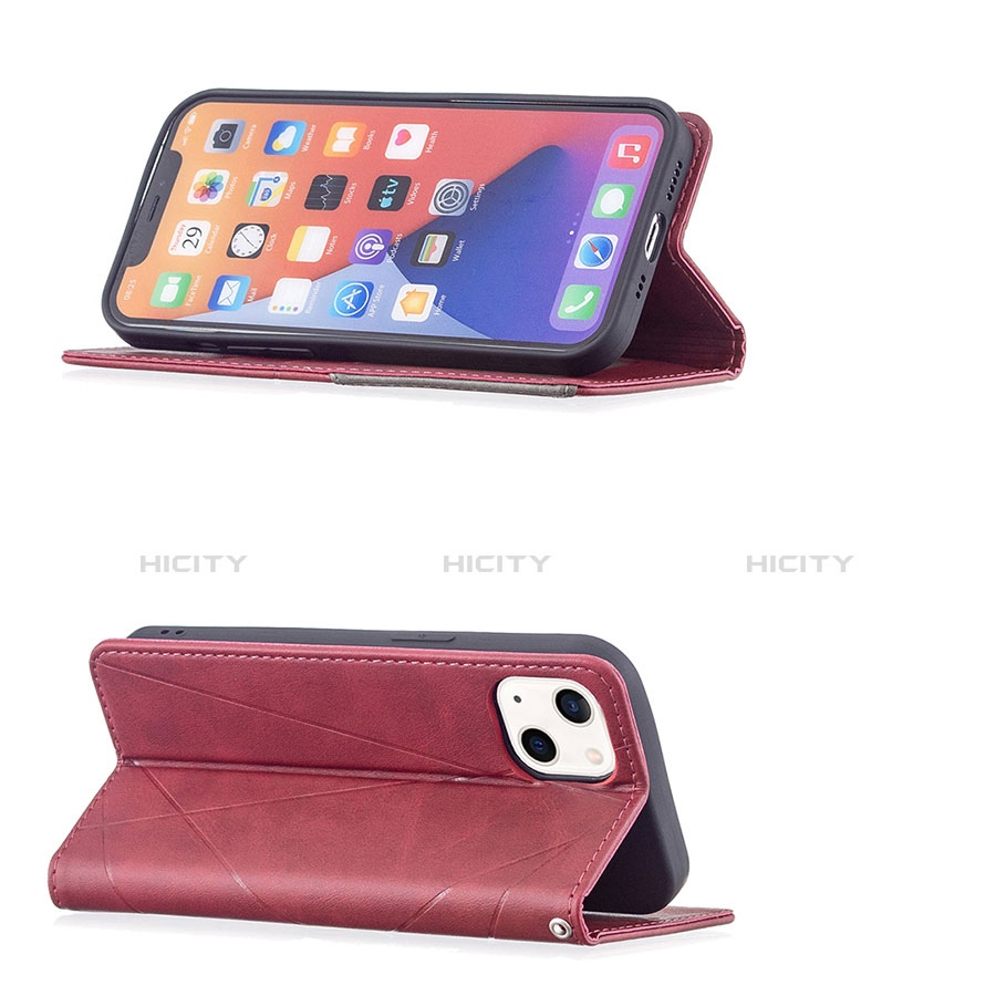 Custodia Portafoglio In Pelle Fantasia Modello Cover con Supporto L04 per Apple iPhone 13 Rosso