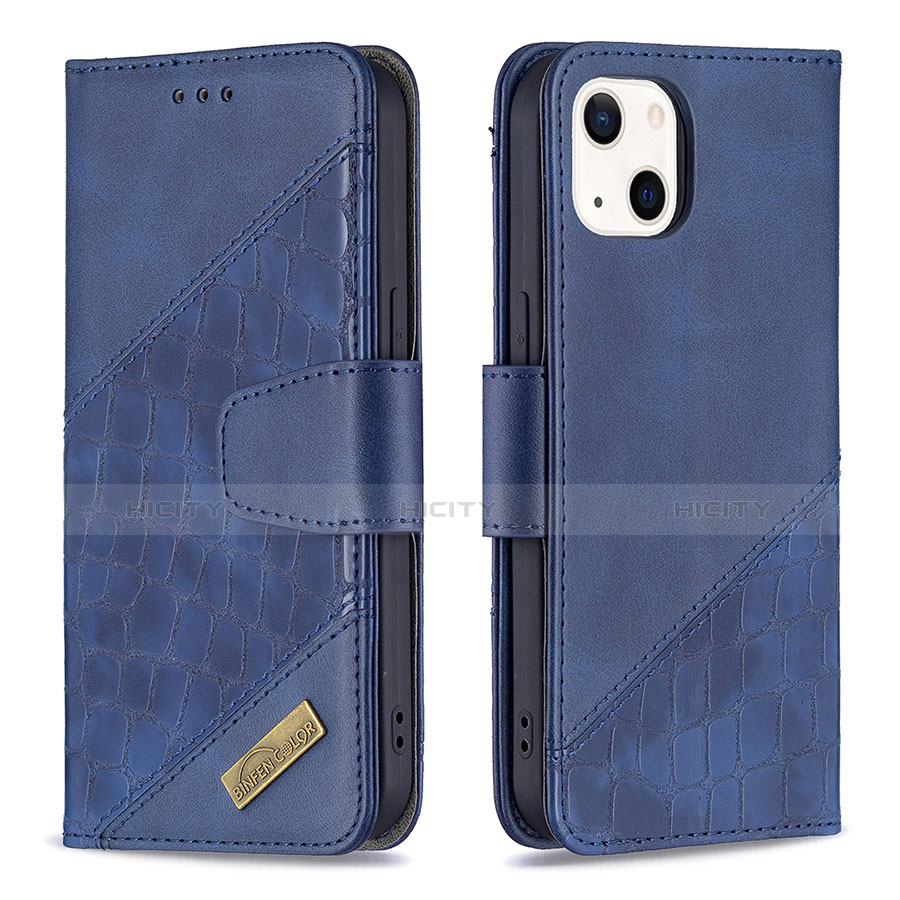 Custodia Portafoglio In Pelle Fantasia Modello Cover con Supporto L05 per Apple iPhone 13 Blu