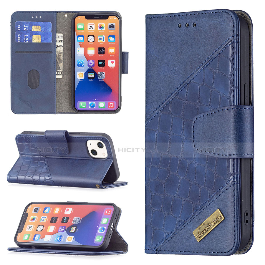 Custodia Portafoglio In Pelle Fantasia Modello Cover con Supporto L05 per Apple iPhone 13 Blu