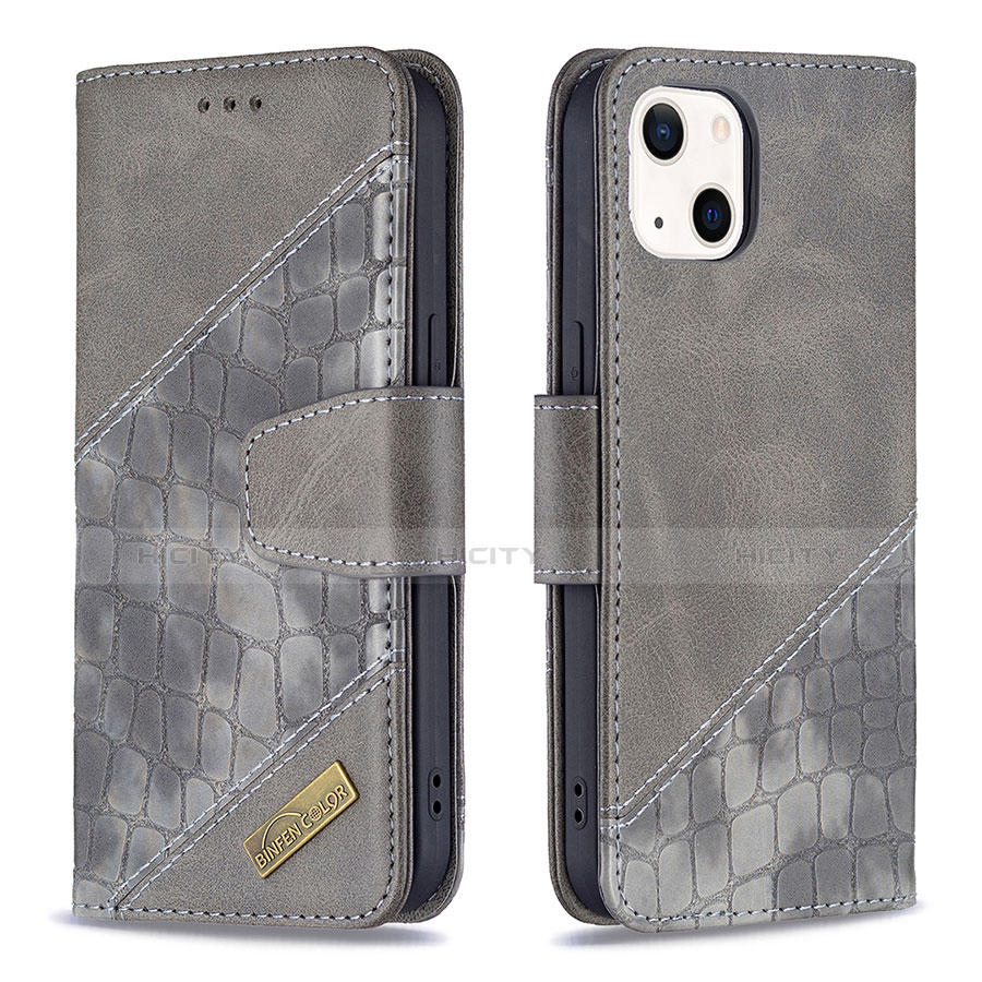 Custodia Portafoglio In Pelle Fantasia Modello Cover con Supporto L05 per Apple iPhone 13 Grigio