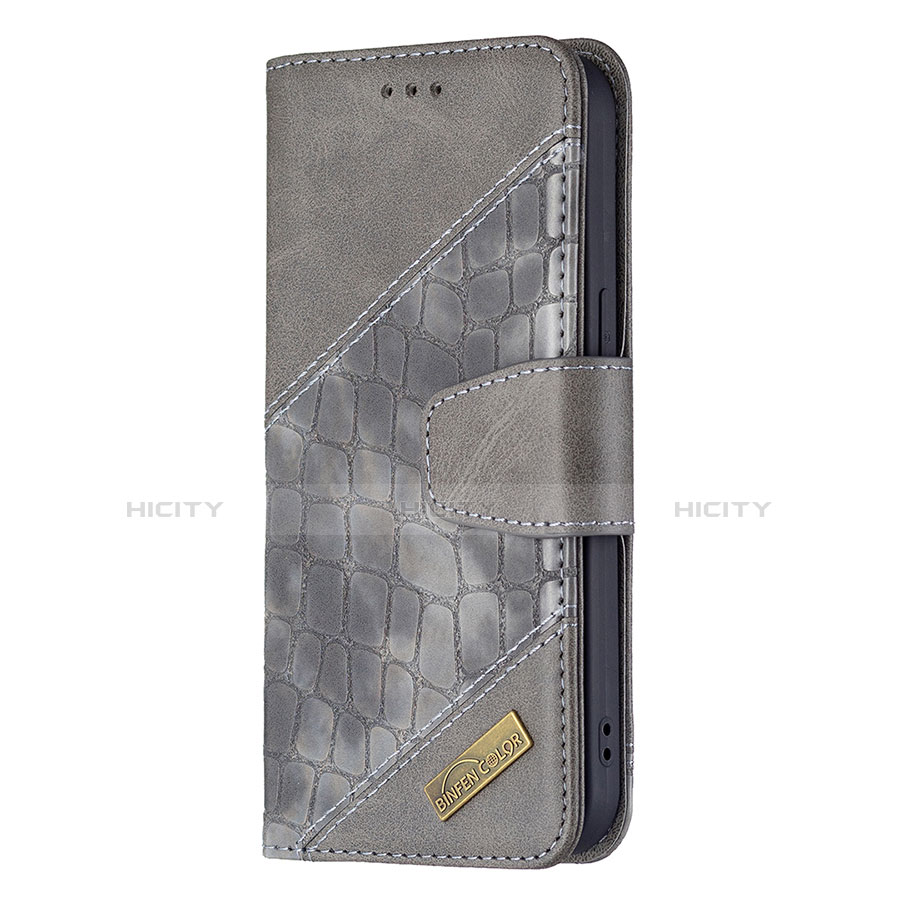 Custodia Portafoglio In Pelle Fantasia Modello Cover con Supporto L05 per Apple iPhone 13 Grigio