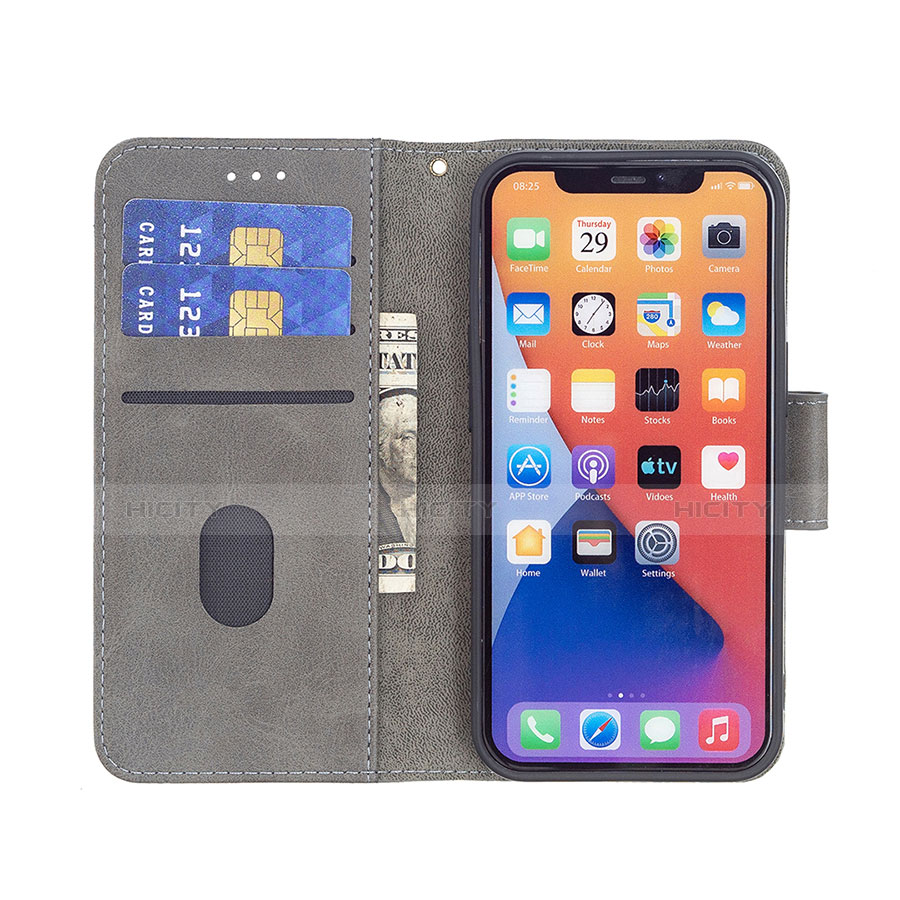 Custodia Portafoglio In Pelle Fantasia Modello Cover con Supporto L05 per Apple iPhone 13 Grigio