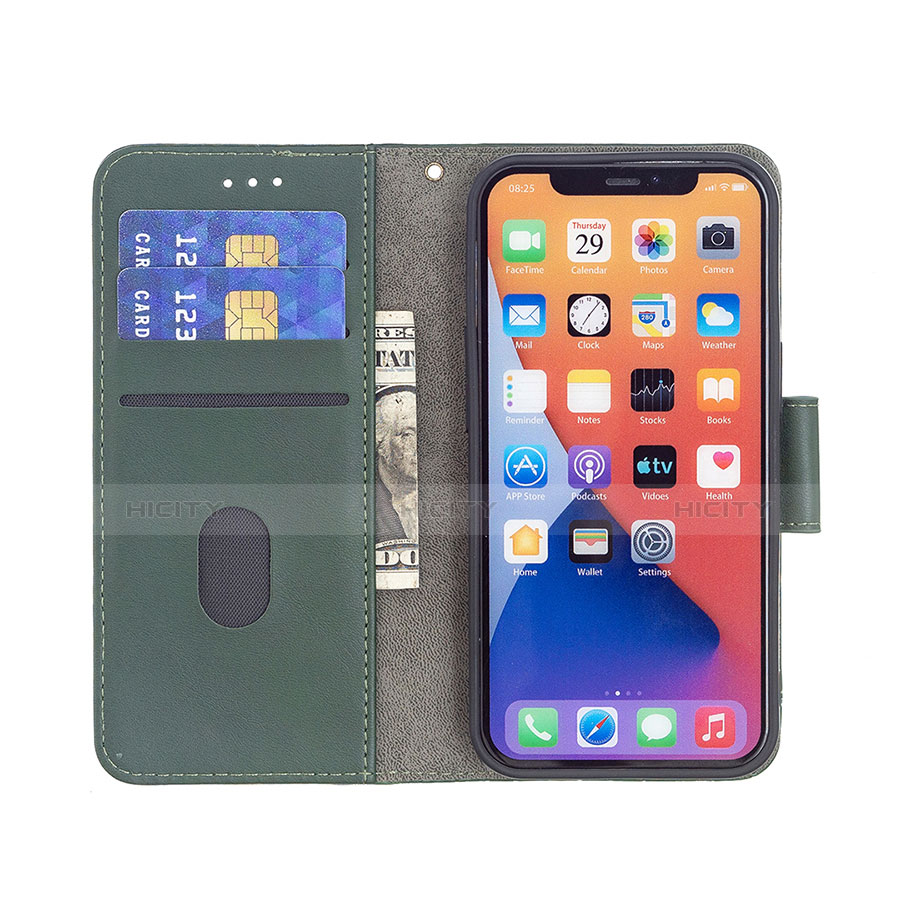 Custodia Portafoglio In Pelle Fantasia Modello Cover con Supporto L05 per Apple iPhone 13 Mini Verde