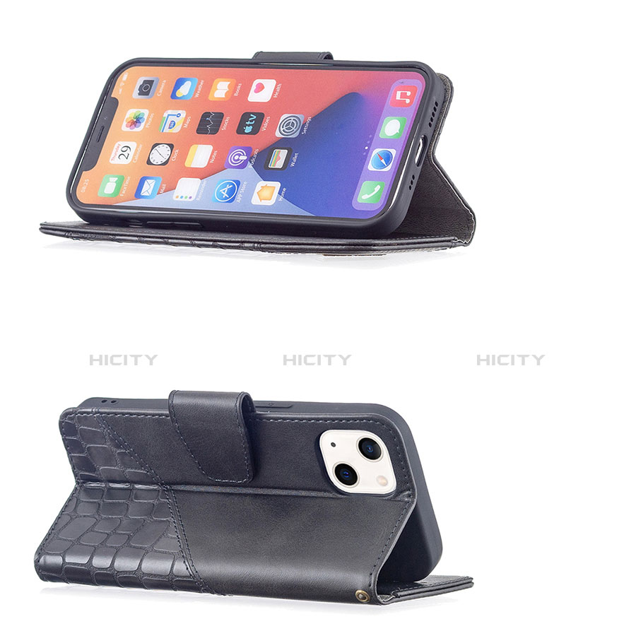 Custodia Portafoglio In Pelle Fantasia Modello Cover con Supporto L05 per Apple iPhone 13 Nero