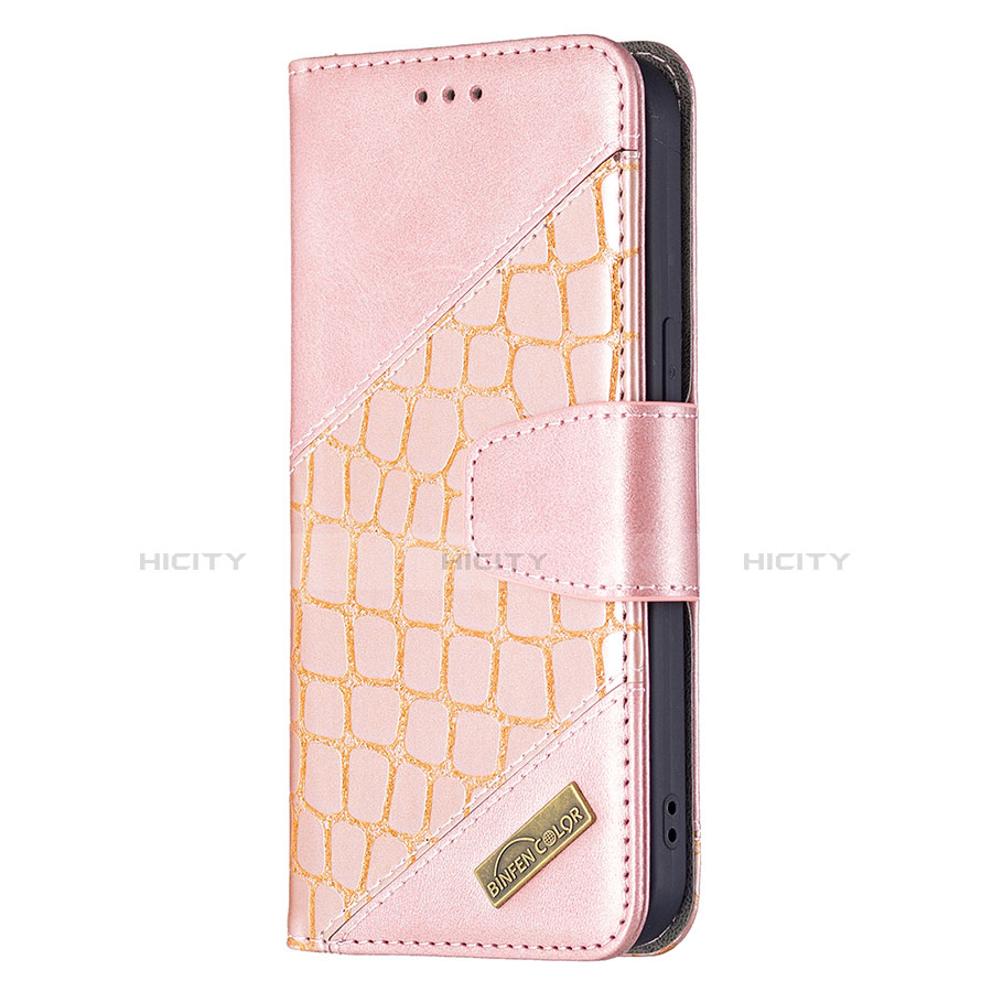 Custodia Portafoglio In Pelle Fantasia Modello Cover con Supporto L05 per Apple iPhone 13 Oro Rosa