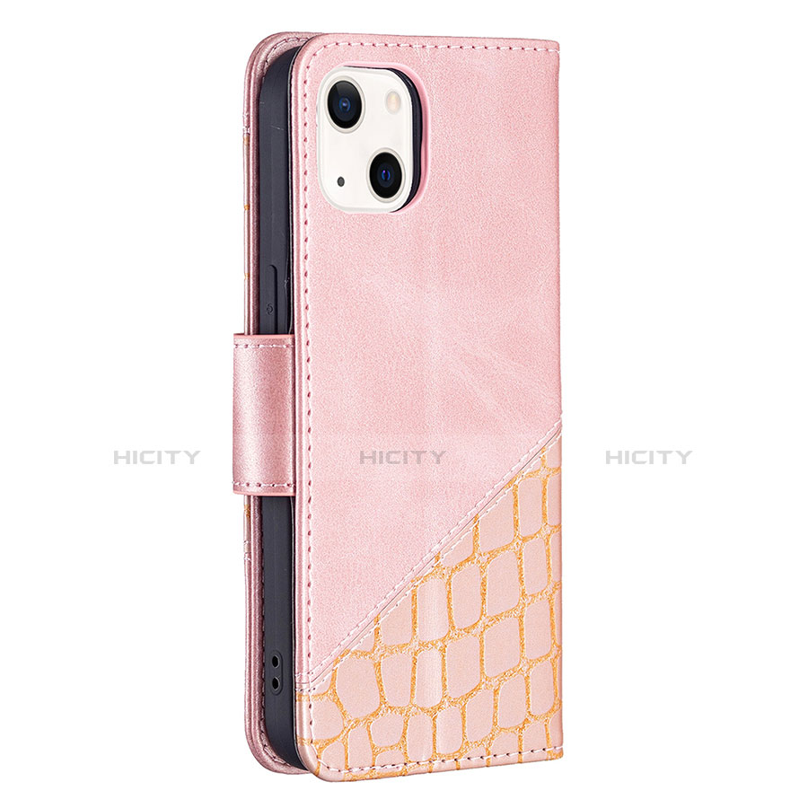 Custodia Portafoglio In Pelle Fantasia Modello Cover con Supporto L05 per Apple iPhone 13 Oro Rosa