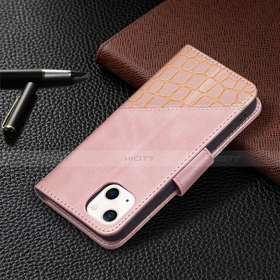 Custodia Portafoglio In Pelle Fantasia Modello Cover con Supporto L05 per Apple iPhone 13 Oro Rosa