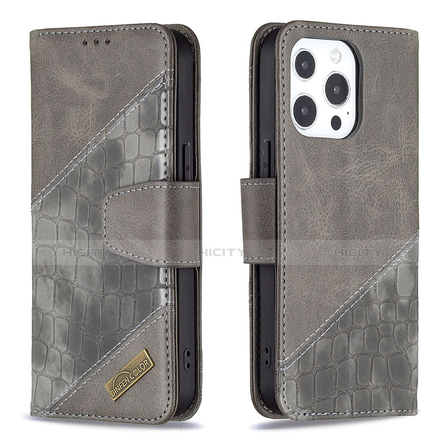 Custodia Portafoglio In Pelle Fantasia Modello Cover con Supporto L05 per Apple iPhone 13 Pro Grigio