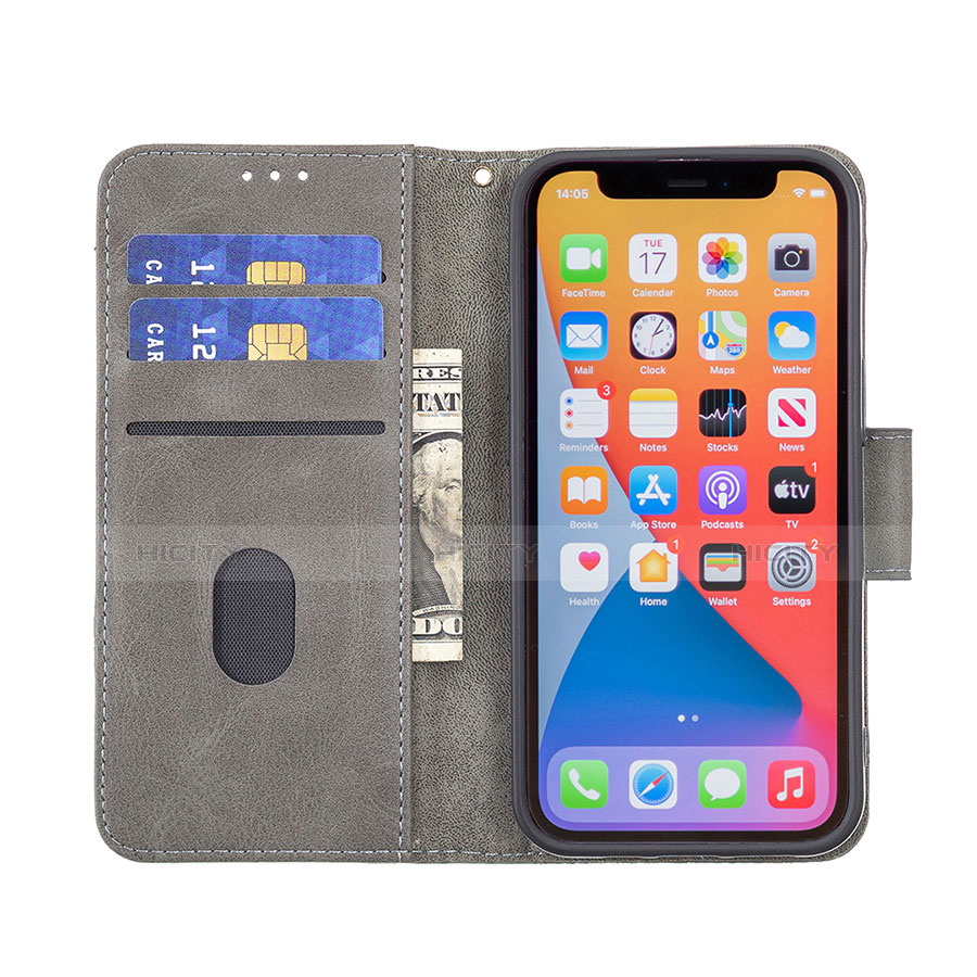 Custodia Portafoglio In Pelle Fantasia Modello Cover con Supporto L05 per Apple iPhone 13 Pro Grigio