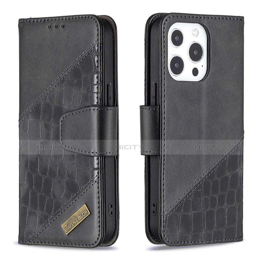 Custodia Portafoglio In Pelle Fantasia Modello Cover con Supporto L05 per Apple iPhone 13 Pro Nero