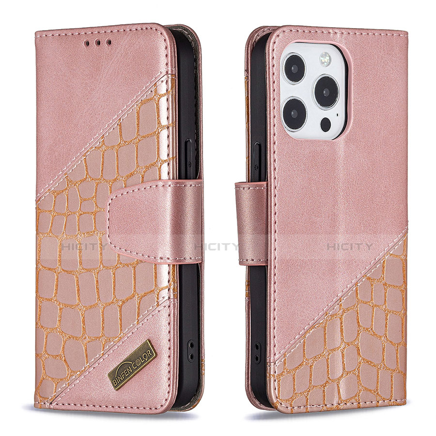 Custodia Portafoglio In Pelle Fantasia Modello Cover con Supporto L05 per Apple iPhone 13 Pro Oro Rosa