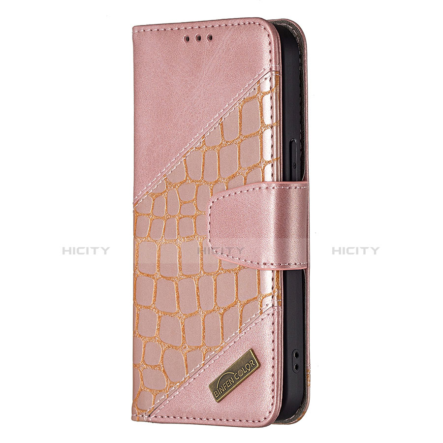 Custodia Portafoglio In Pelle Fantasia Modello Cover con Supporto L05 per Apple iPhone 13 Pro Oro Rosa