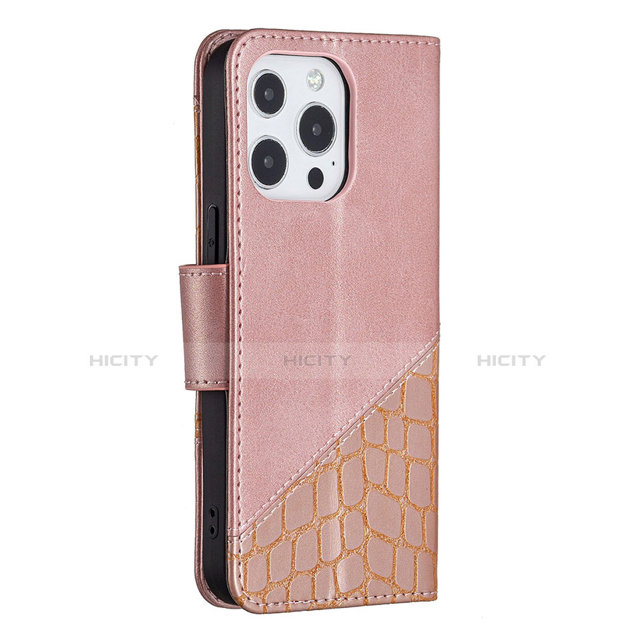 Custodia Portafoglio In Pelle Fantasia Modello Cover con Supporto L05 per Apple iPhone 13 Pro Oro Rosa