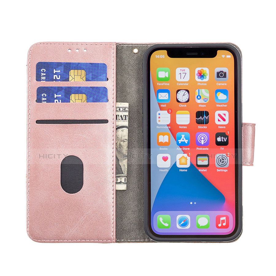 Custodia Portafoglio In Pelle Fantasia Modello Cover con Supporto L05 per Apple iPhone 13 Pro Oro Rosa