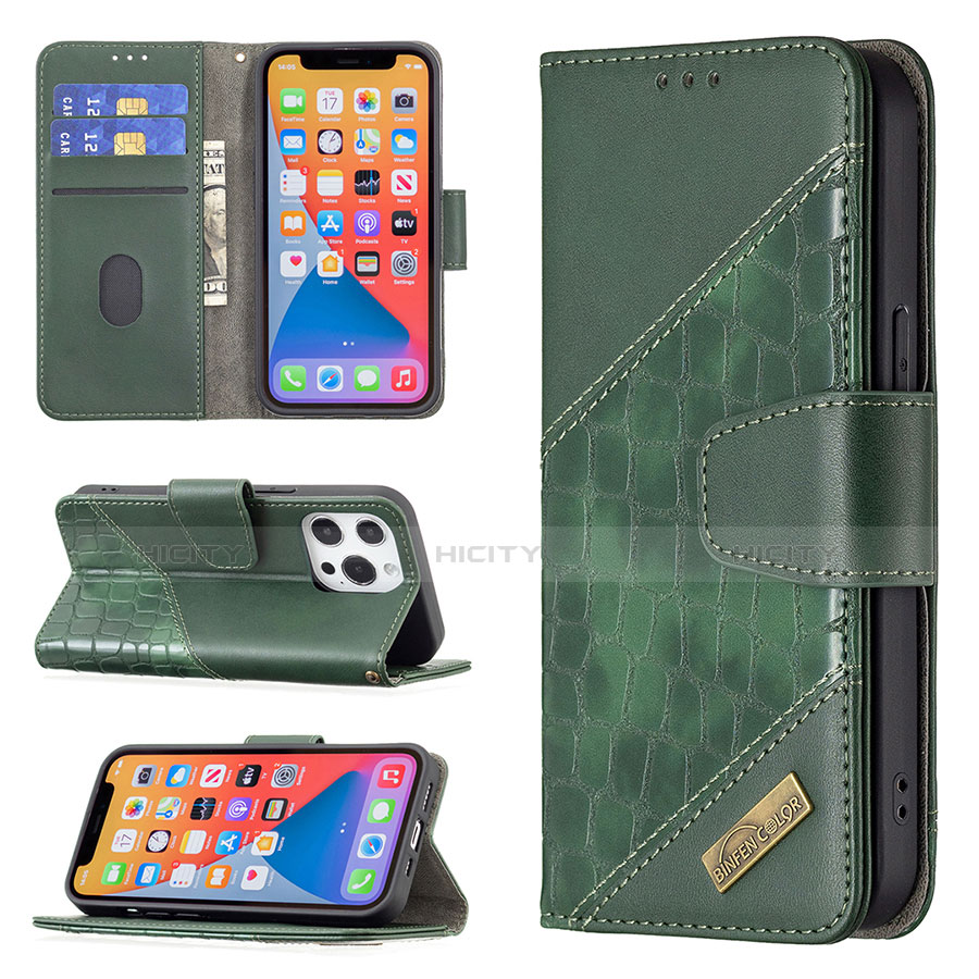 Custodia Portafoglio In Pelle Fantasia Modello Cover con Supporto L05 per Apple iPhone 13 Pro Verde