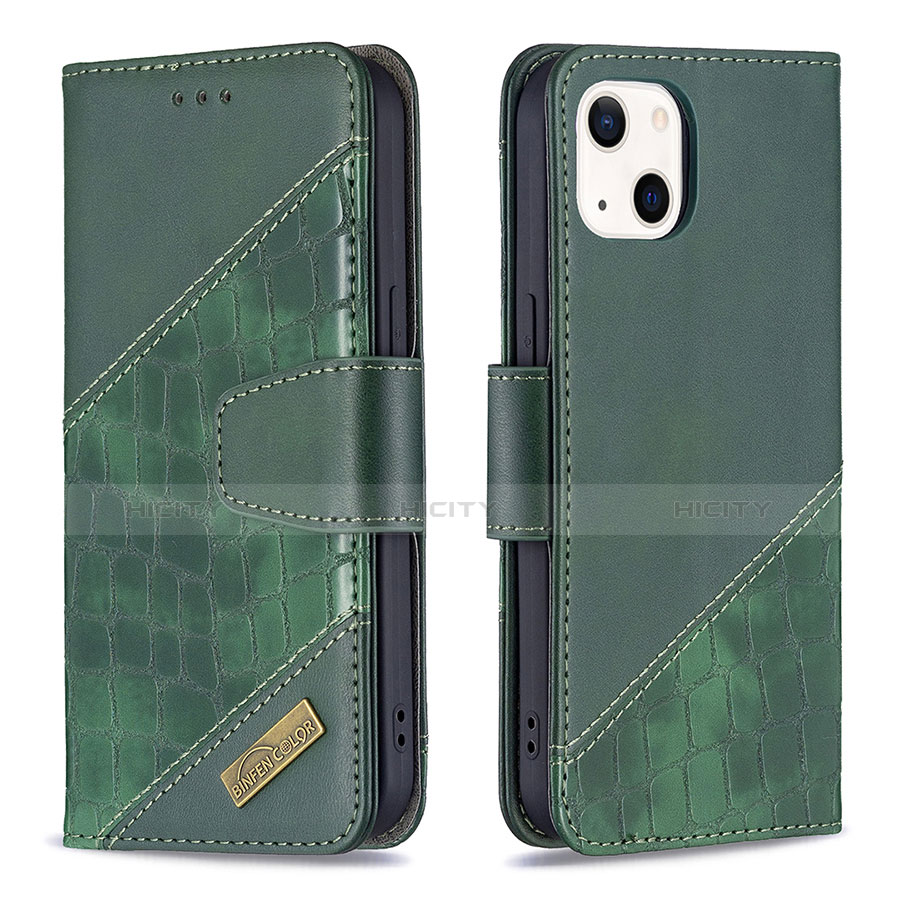 Custodia Portafoglio In Pelle Fantasia Modello Cover con Supporto L05 per Apple iPhone 13 Verde