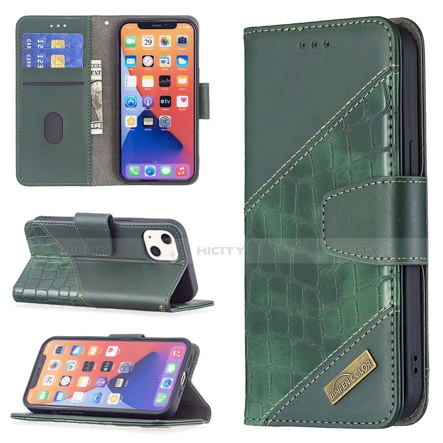 Custodia Portafoglio In Pelle Fantasia Modello Cover con Supporto L05 per Apple iPhone 13 Verde