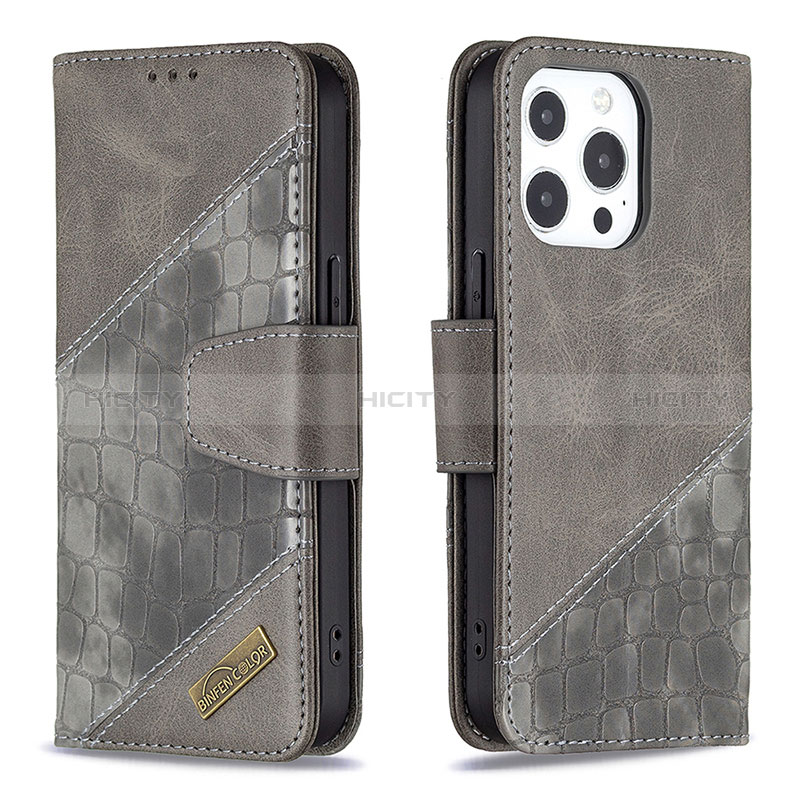 Custodia Portafoglio In Pelle Fantasia Modello Cover con Supporto L05 per Apple iPhone 14 Pro Max Grigio