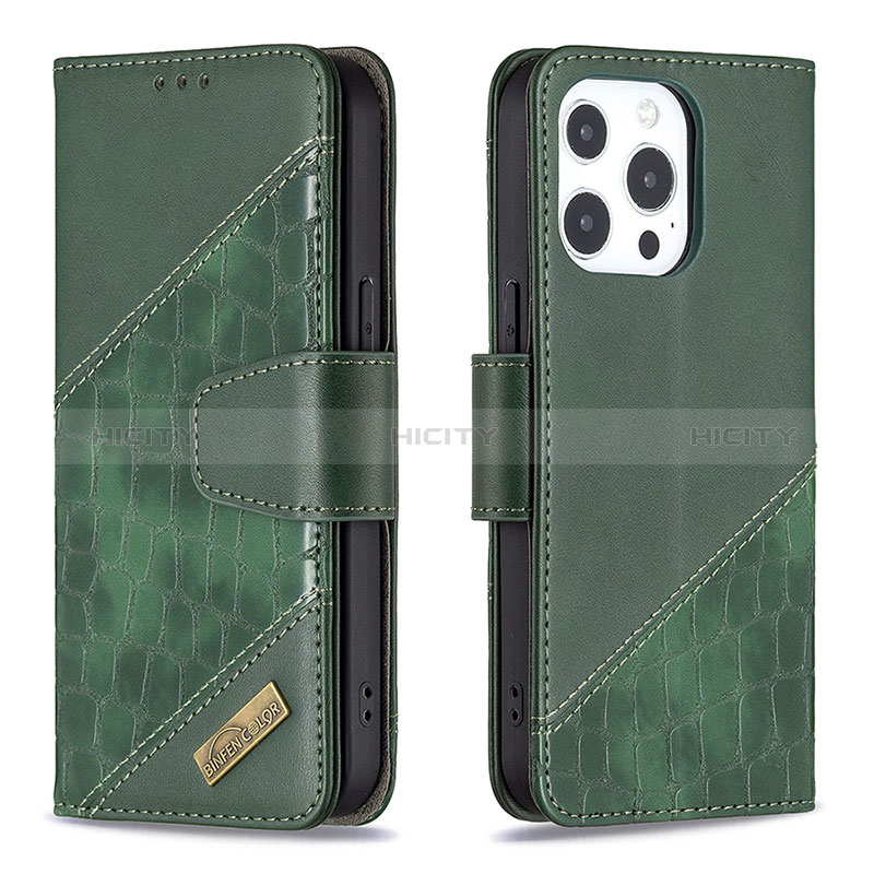 Custodia Portafoglio In Pelle Fantasia Modello Cover con Supporto L05 per Apple iPhone 14 Pro Max Verde