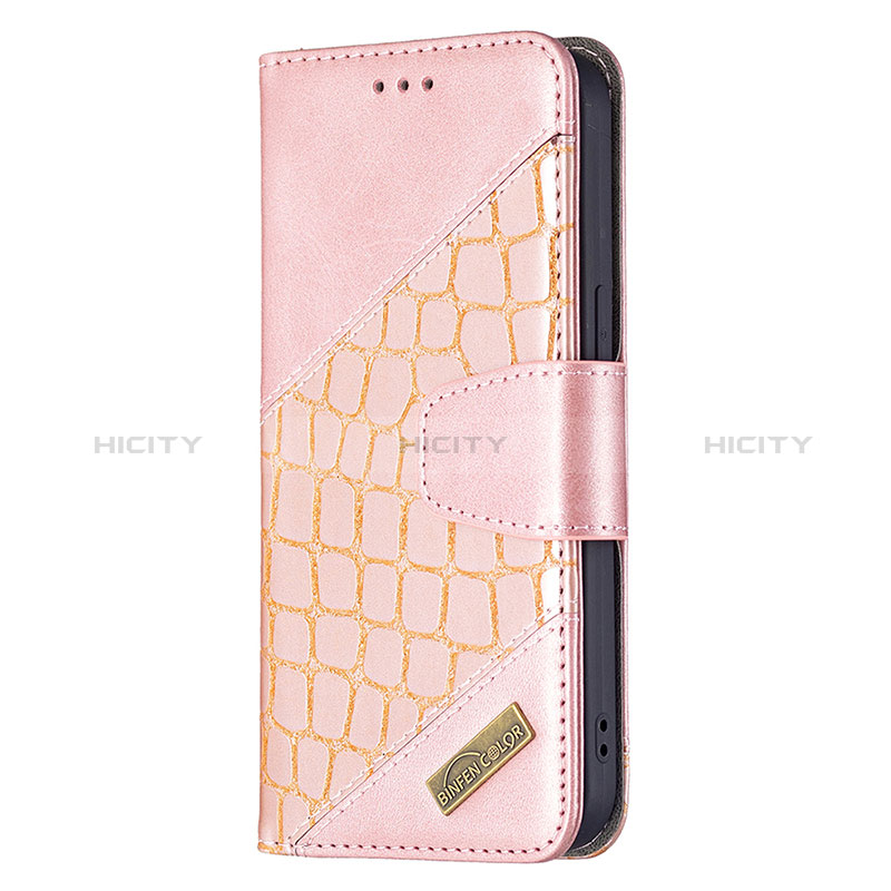 Custodia Portafoglio In Pelle Fantasia Modello Cover con Supporto L05 per Apple iPhone 15 Oro Rosa