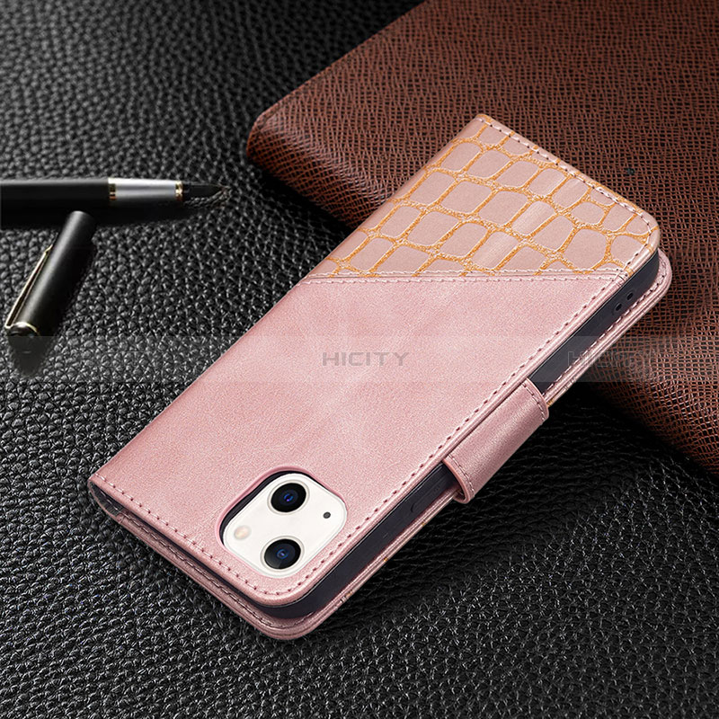 Custodia Portafoglio In Pelle Fantasia Modello Cover con Supporto L05 per Apple iPhone 15 Oro Rosa