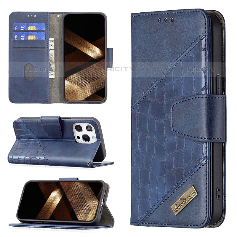 Custodia Portafoglio In Pelle Fantasia Modello Cover con Supporto L05 per Apple iPhone 15 Pro Blu