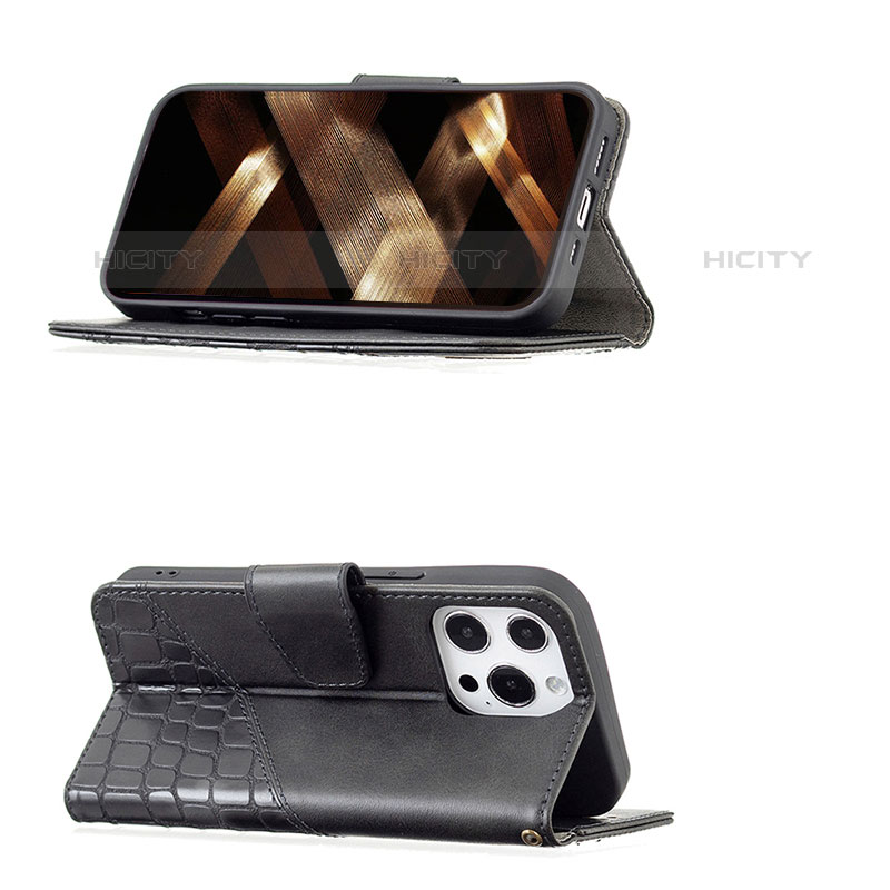 Custodia Portafoglio In Pelle Fantasia Modello Cover con Supporto L05 per Apple iPhone 15 Pro Max Nero