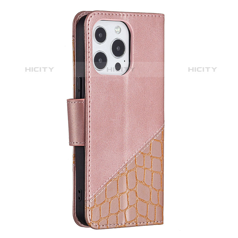 Custodia Portafoglio In Pelle Fantasia Modello Cover con Supporto L05 per Apple iPhone 15 Pro Max Oro Rosa