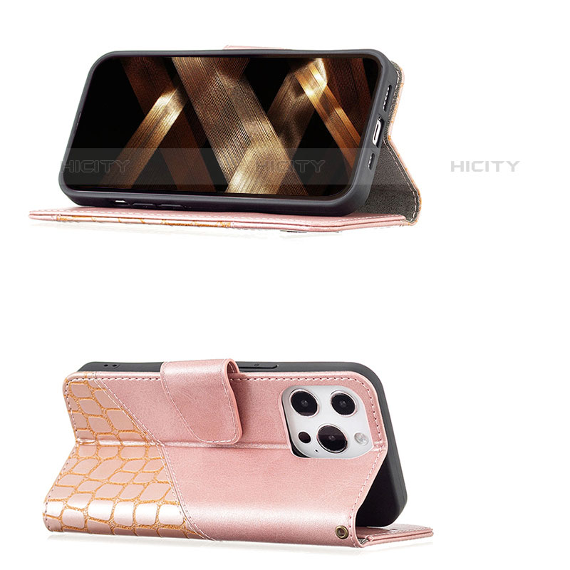 Custodia Portafoglio In Pelle Fantasia Modello Cover con Supporto L05 per Apple iPhone 15 Pro Max Oro Rosa