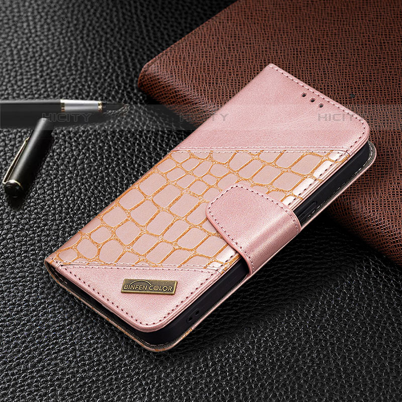 Custodia Portafoglio In Pelle Fantasia Modello Cover con Supporto L05 per Apple iPhone 15 Pro Max Oro Rosa