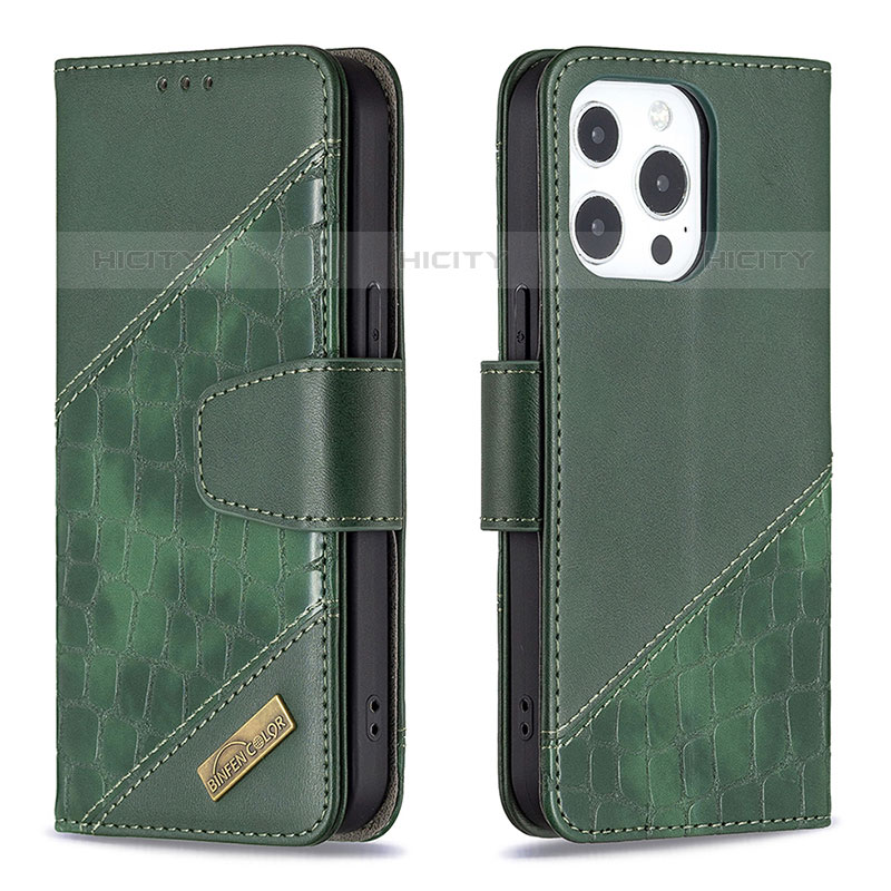 Custodia Portafoglio In Pelle Fantasia Modello Cover con Supporto L05 per Apple iPhone 15 Pro Max Verde