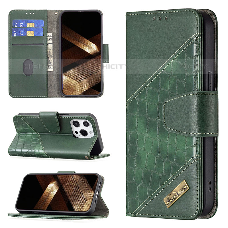 Custodia Portafoglio In Pelle Fantasia Modello Cover con Supporto L05 per Apple iPhone 15 Pro Max Verde