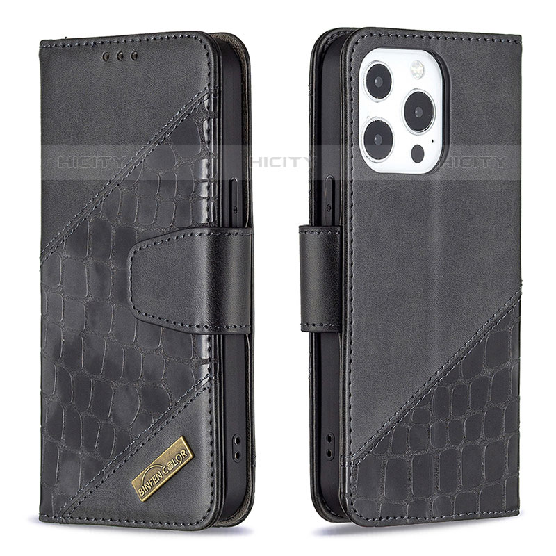 Custodia Portafoglio In Pelle Fantasia Modello Cover con Supporto L05 per Apple iPhone 15 Pro Nero