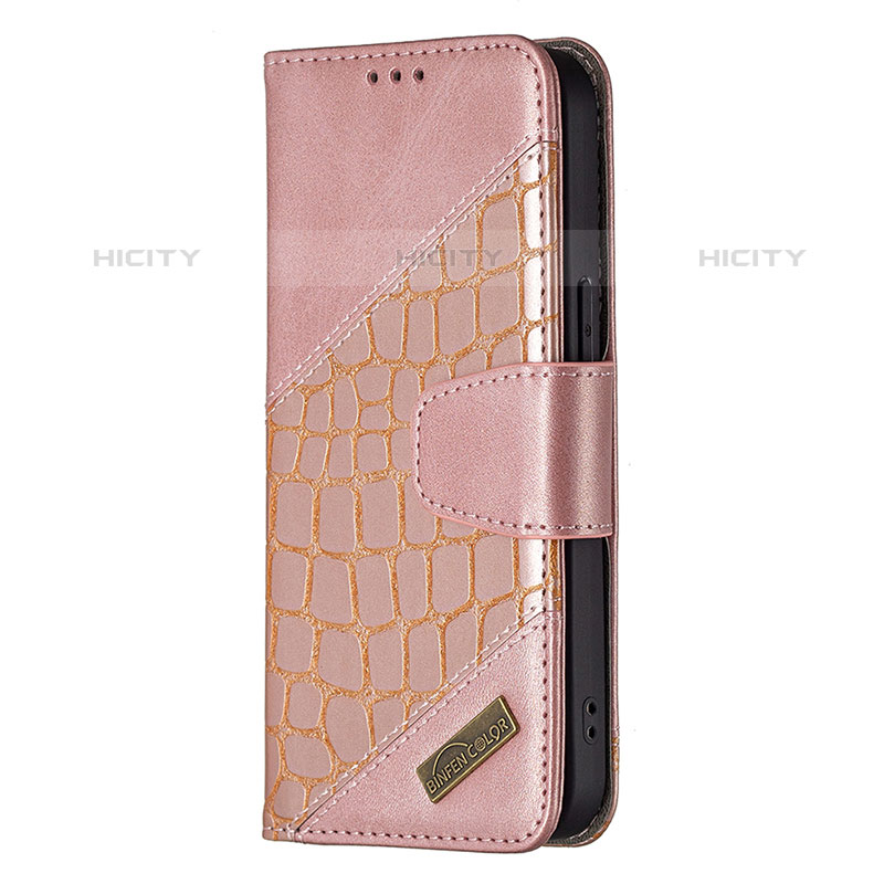 Custodia Portafoglio In Pelle Fantasia Modello Cover con Supporto L05 per Apple iPhone 15 Pro Oro Rosa