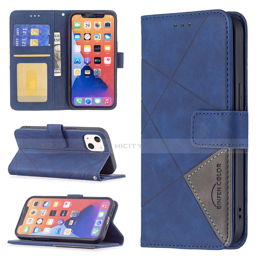 Custodia Portafoglio In Pelle Fantasia Modello Cover con Supporto L06 per Apple iPhone 13 Blu