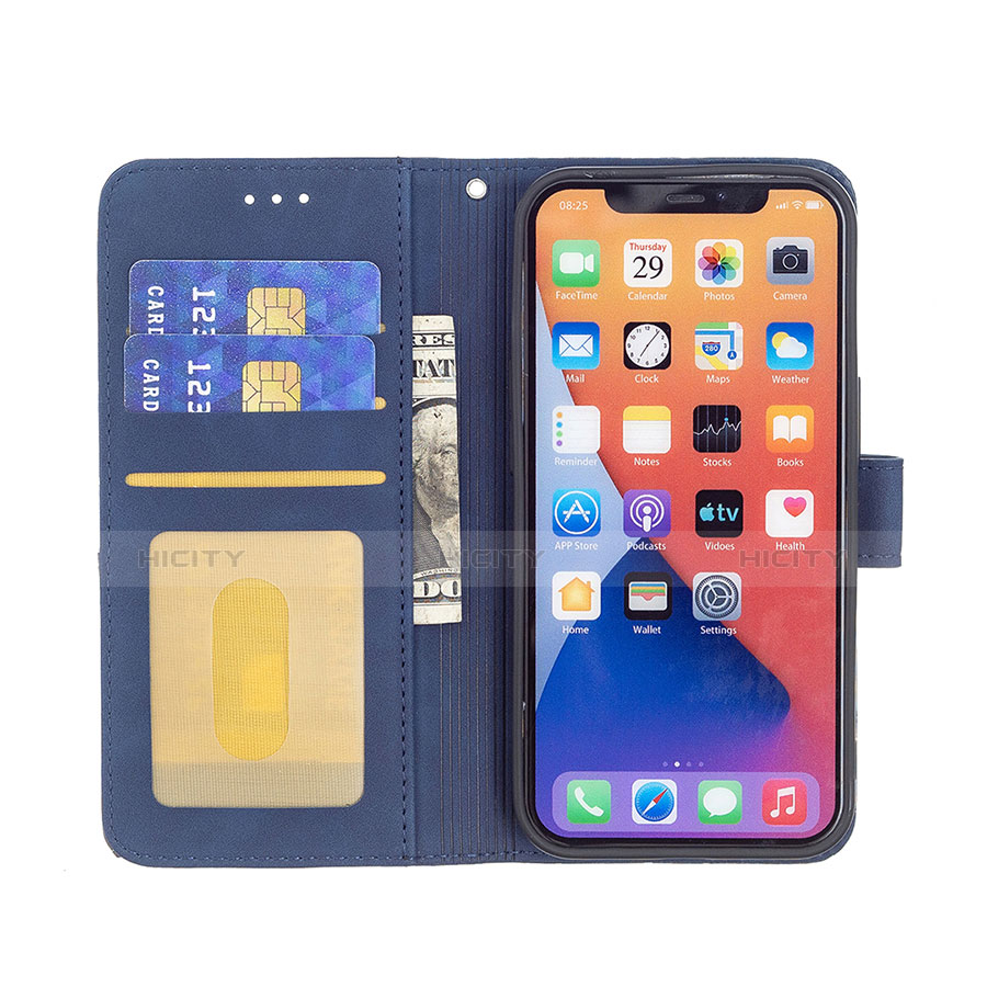 Custodia Portafoglio In Pelle Fantasia Modello Cover con Supporto L06 per Apple iPhone 13 Blu