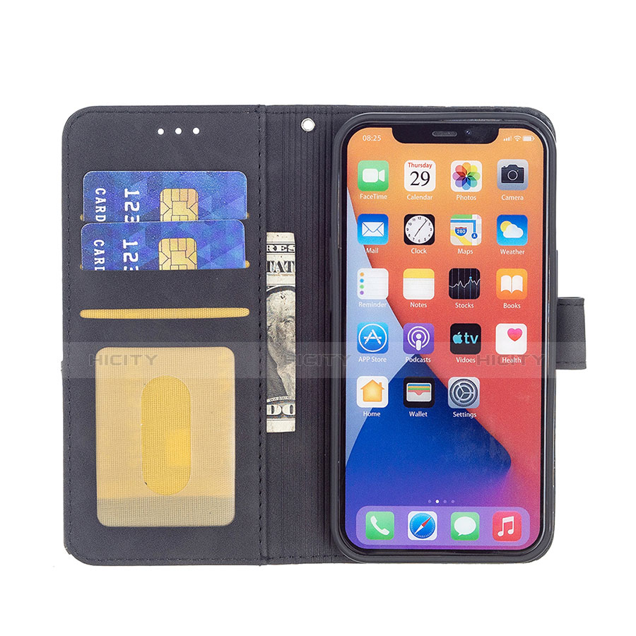 Custodia Portafoglio In Pelle Fantasia Modello Cover con Supporto L06 per Apple iPhone 13 Mini Nero