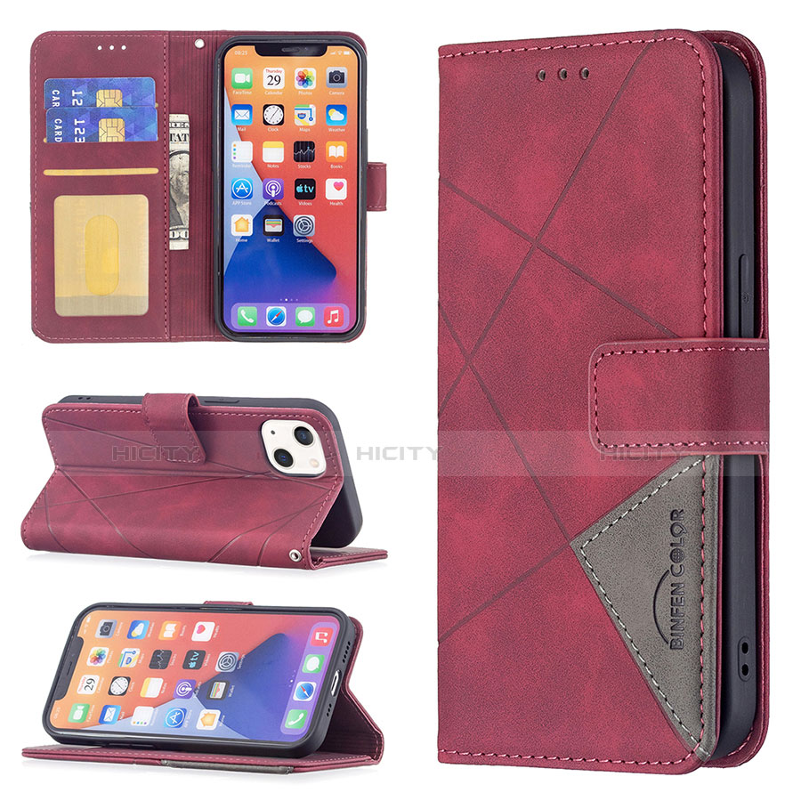 Custodia Portafoglio In Pelle Fantasia Modello Cover con Supporto L06 per Apple iPhone 13 Mini Rosso