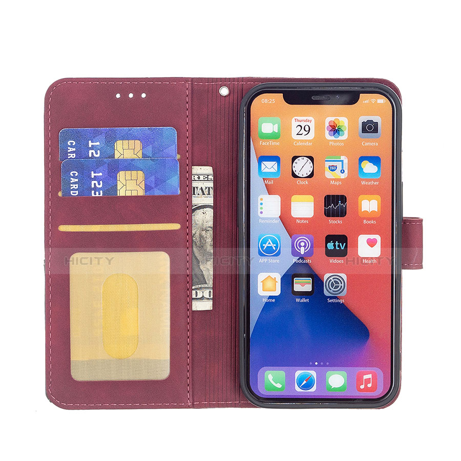 Custodia Portafoglio In Pelle Fantasia Modello Cover con Supporto L06 per Apple iPhone 13 Rosso