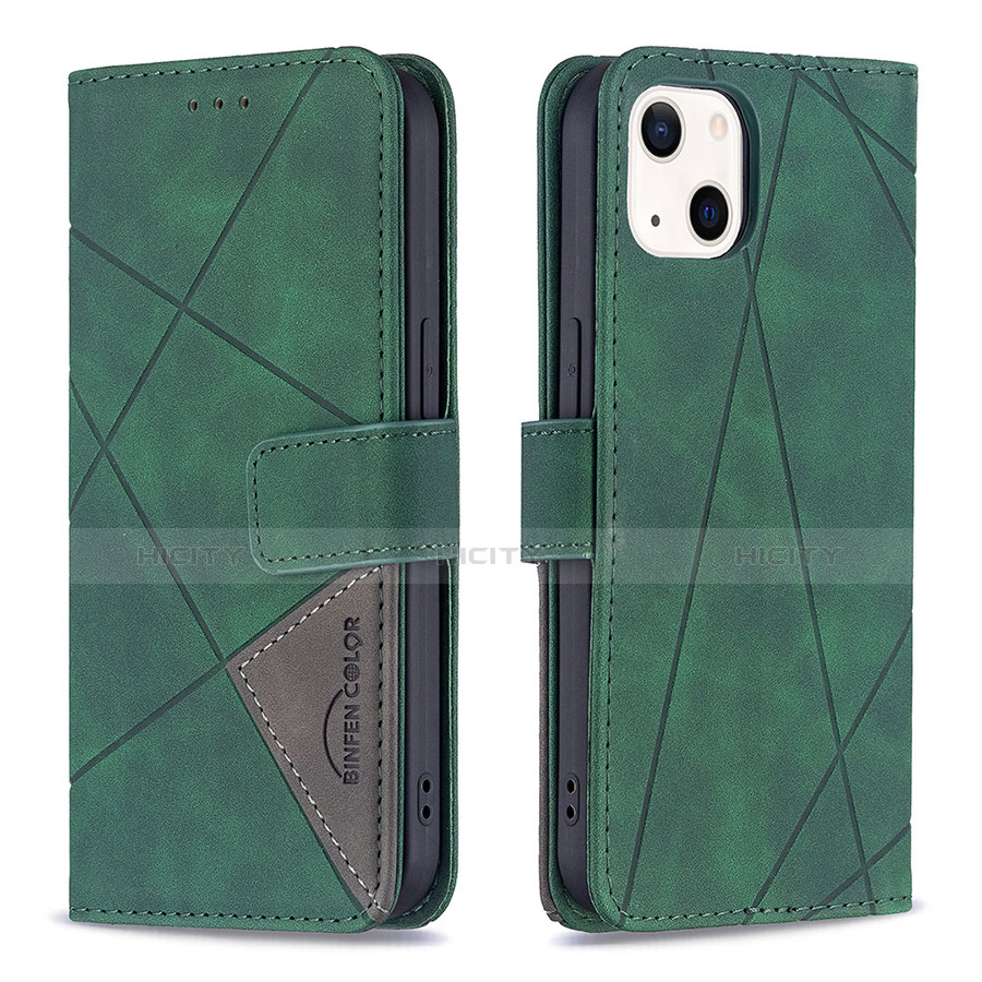 Custodia Portafoglio In Pelle Fantasia Modello Cover con Supporto L06 per Apple iPhone 13 Verde