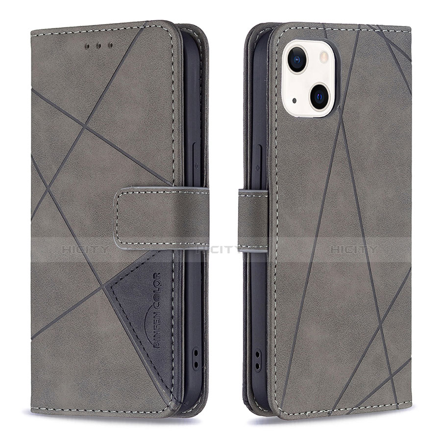 Custodia Portafoglio In Pelle Fantasia Modello Cover con Supporto L06 per Apple iPhone 14 Grigio