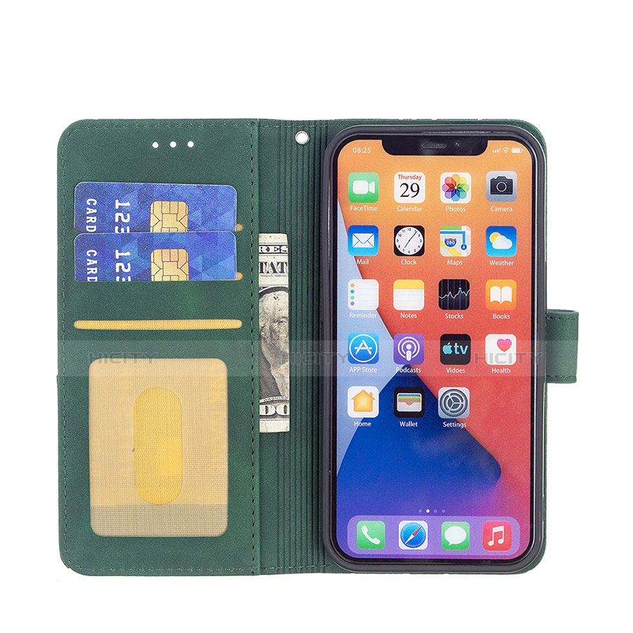 Custodia Portafoglio In Pelle Fantasia Modello Cover con Supporto L06 per Apple iPhone 14 Plus Verde