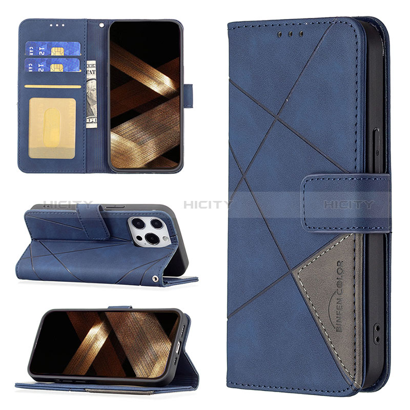 Custodia Portafoglio In Pelle Fantasia Modello Cover con Supporto L06 per Apple iPhone 14 Pro Blu