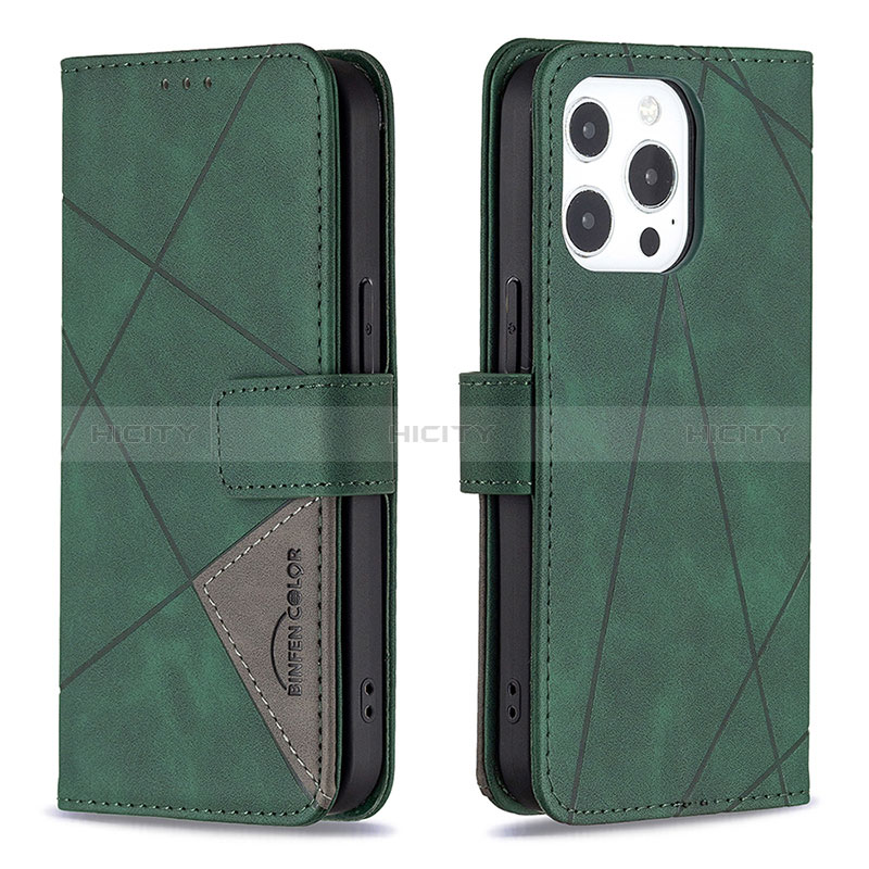 Custodia Portafoglio In Pelle Fantasia Modello Cover con Supporto L06 per Apple iPhone 14 Pro Max Verde