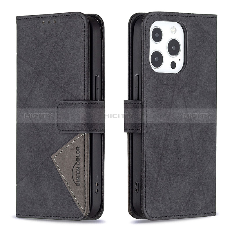 Custodia Portafoglio In Pelle Fantasia Modello Cover con Supporto L06 per Apple iPhone 14 Pro Nero